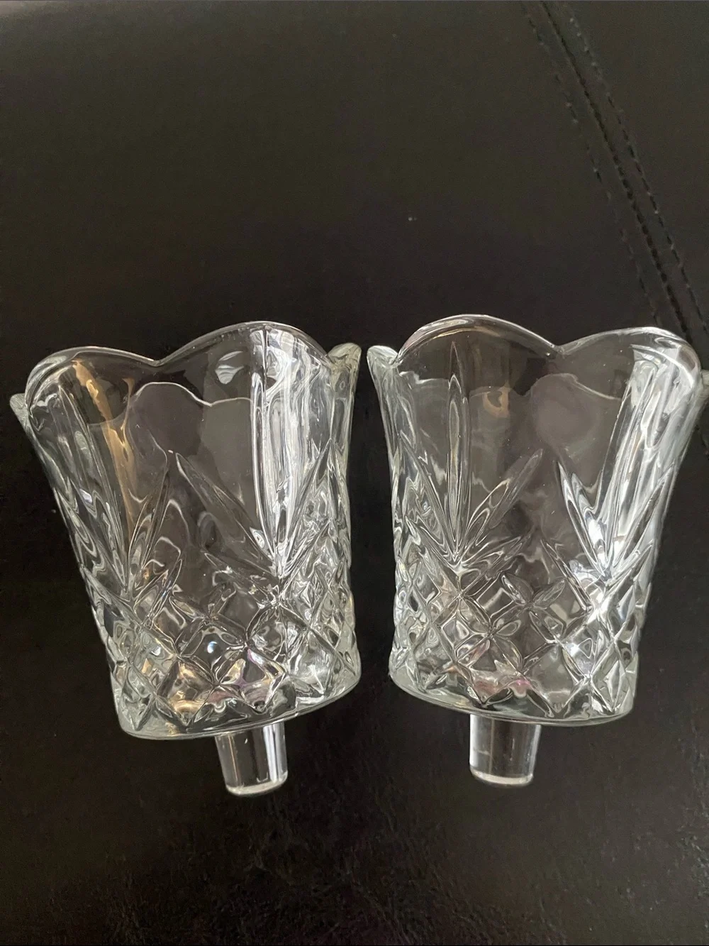 Vintage Home Interiors Clear Glass Cut Bell Candle Covers - Clear set of 2.
